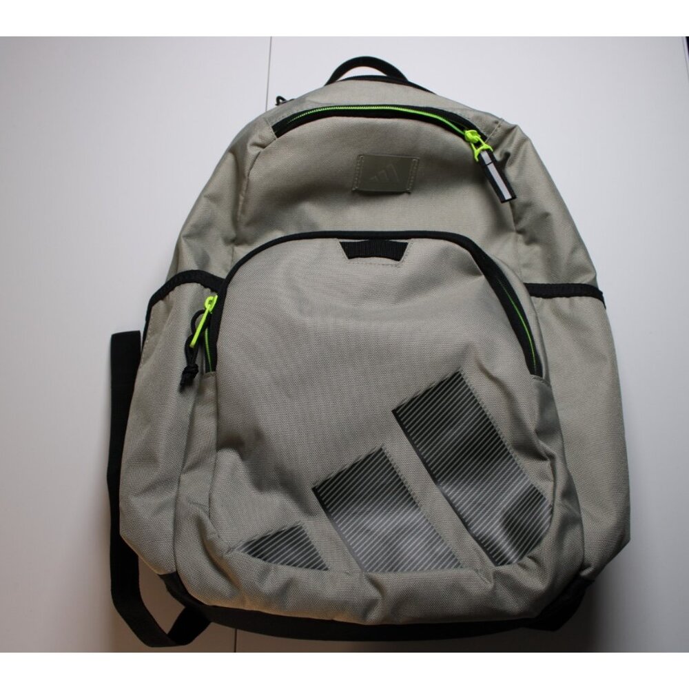 Adidas Midway Backpack Gray with Neon Green Zippers Durable School Travel Bag